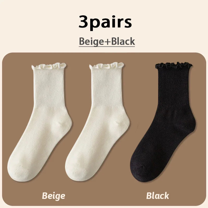 🧦✨ Lolita Style Cotton Socks – 3 Pairs