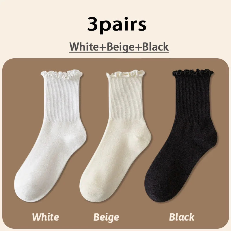 🧦✨ Lolita Style Cotton Socks – 3 Pairs