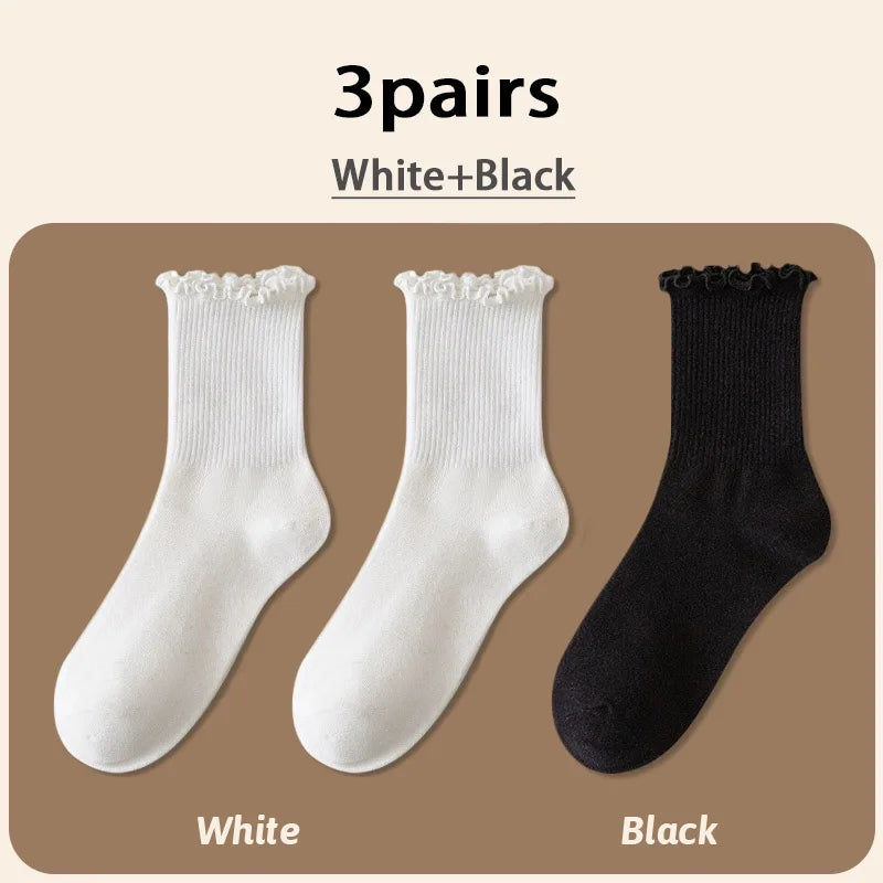 🧦✨ Lolita Style Cotton Socks – 3 Pairs