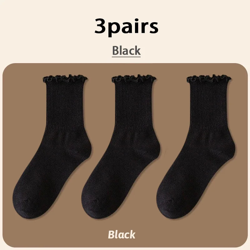 🧦✨ Lolita Style Cotton Socks – 3 Pairs
