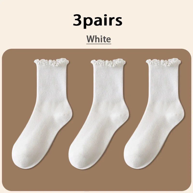 🧦✨ Lolita Style Cotton Socks – 3 Pairs